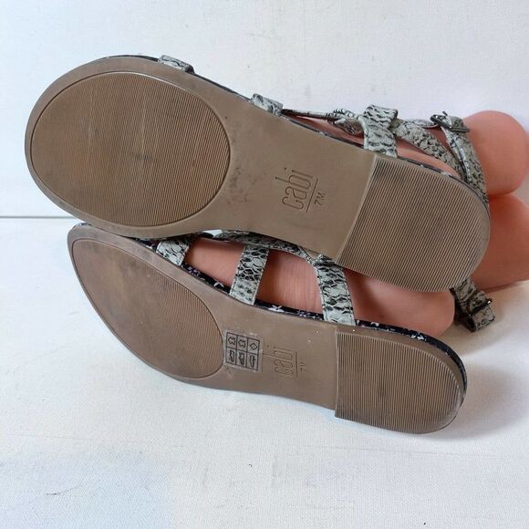 CAbi Womens 7M Leather Sandals Snakeskin Print Ankle Wrap Strappy Toe Ring Shoes - Picture 7 of 7